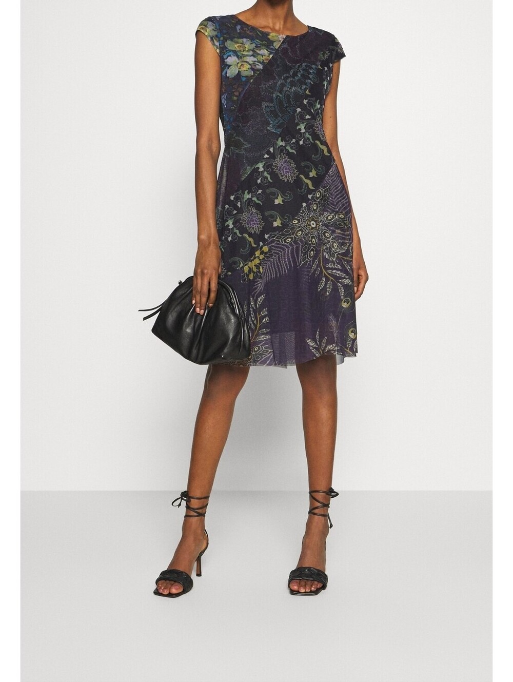 Desigual Houston Short Dress Mesh Overlay Floral Patchwork Size M